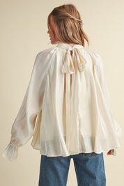Evening Post Satin Tie Back Blouse in Cream, photo 6
