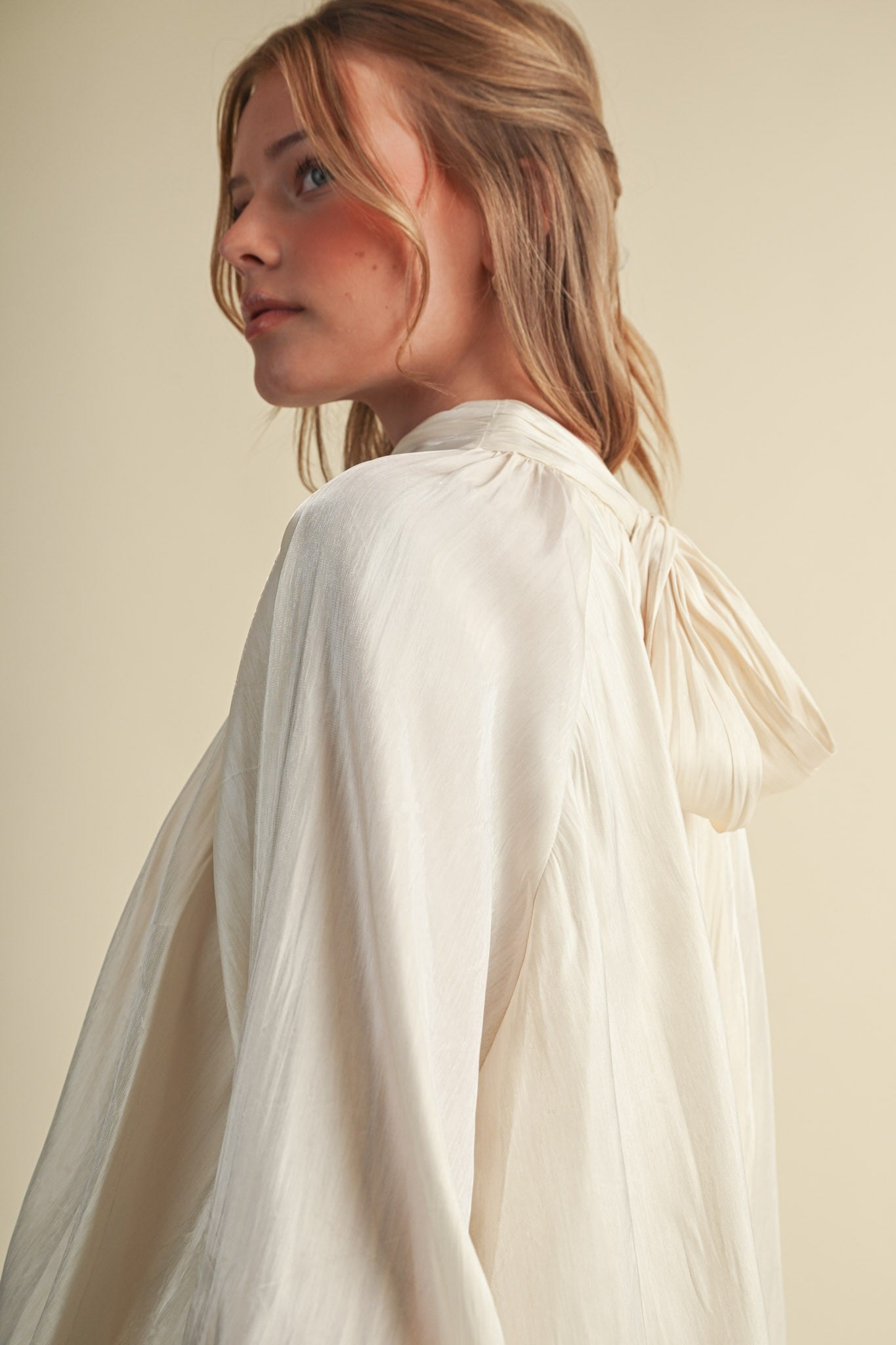 Evening Post Satin Tie Back Blouse in Cream, photo 10