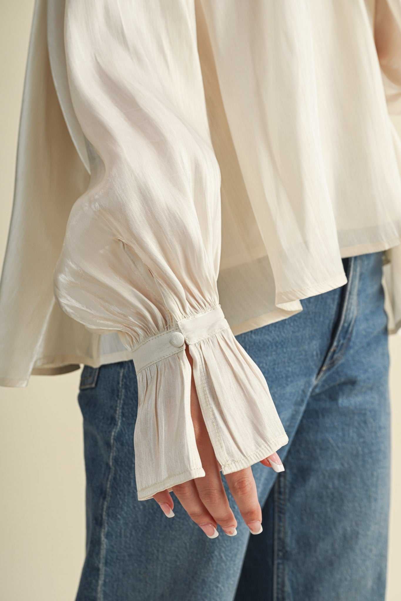 Evening Post Satin Tie Back Blouse in Cream, photo 11