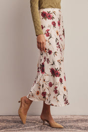Evensong Floral Satin Midi Skirt - Westly