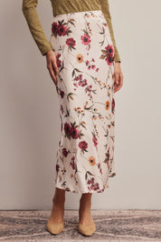 Evensong Floral Satin Midi Skirt - Westly