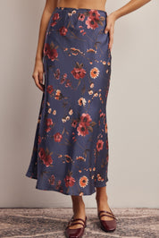 Evensong Floral Satin Midi Skirt - Westly