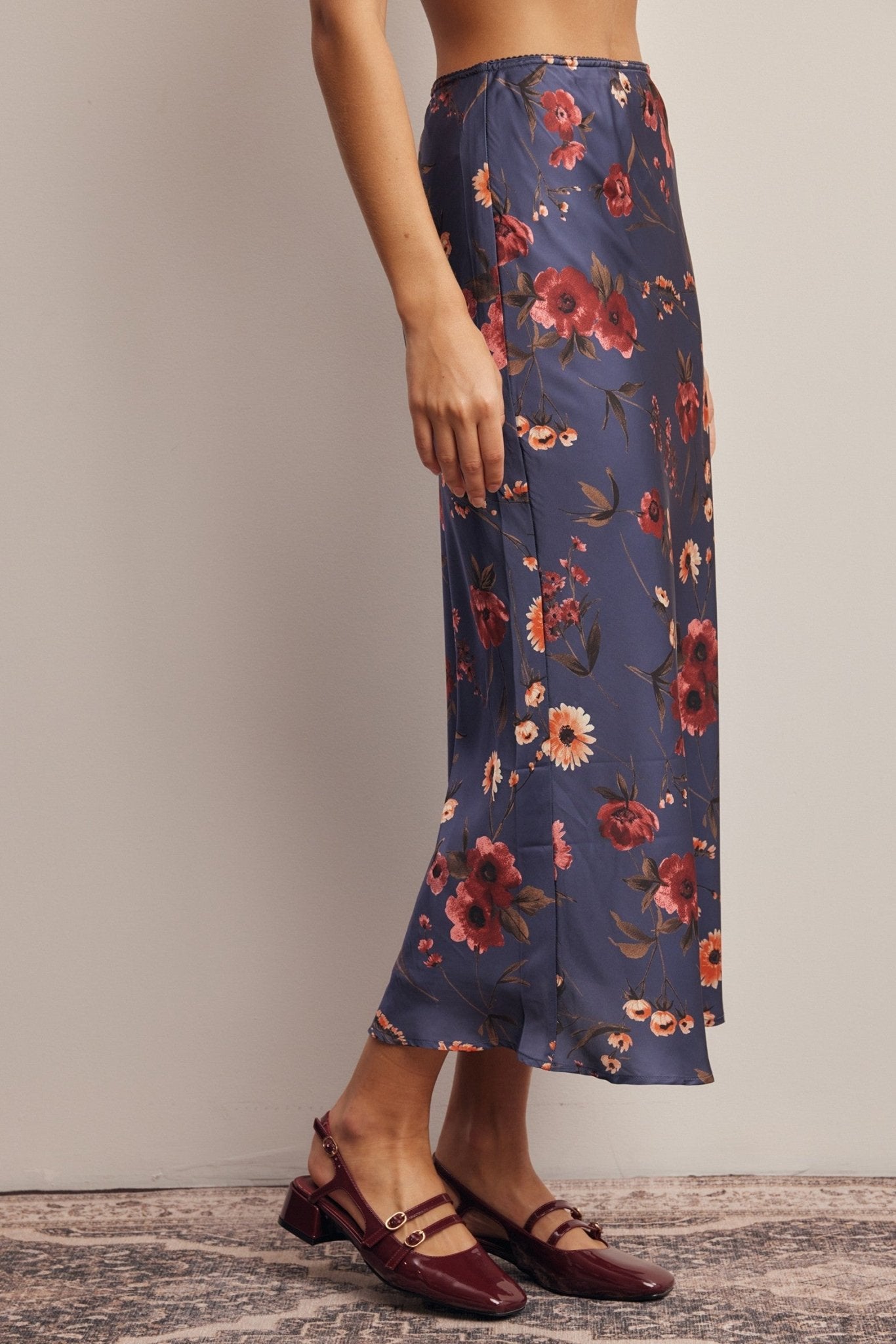 Evensong Floral Satin Midi Skirt - Westly