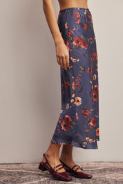 Evensong Floral Satin Midi Skirt - Westly