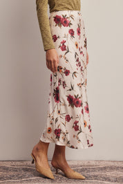 Evensong Floral Satin Midi Skirt - Westly