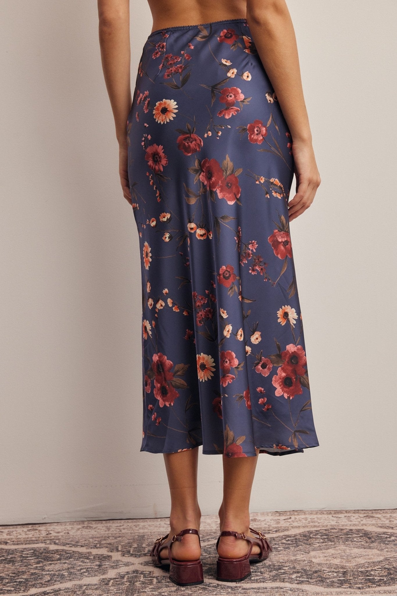 Evensong Floral Satin Midi Skirt - Westly