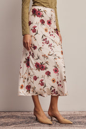 Evensong Floral Satin Midi Skirt - Westly