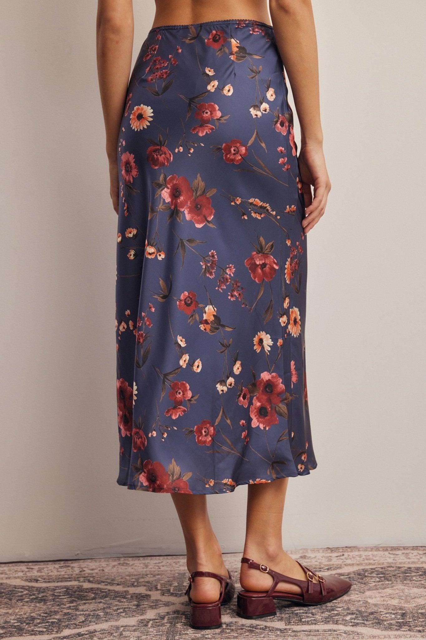 Evensong Floral Satin Midi Skirt - Westly
