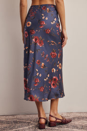 Evensong Floral Satin Midi Skirt - Westly