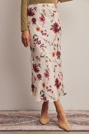 Evensong Floral Satin Midi Skirt - Westly