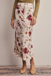 Evensong Floral Satin Midi Skirt - Westly