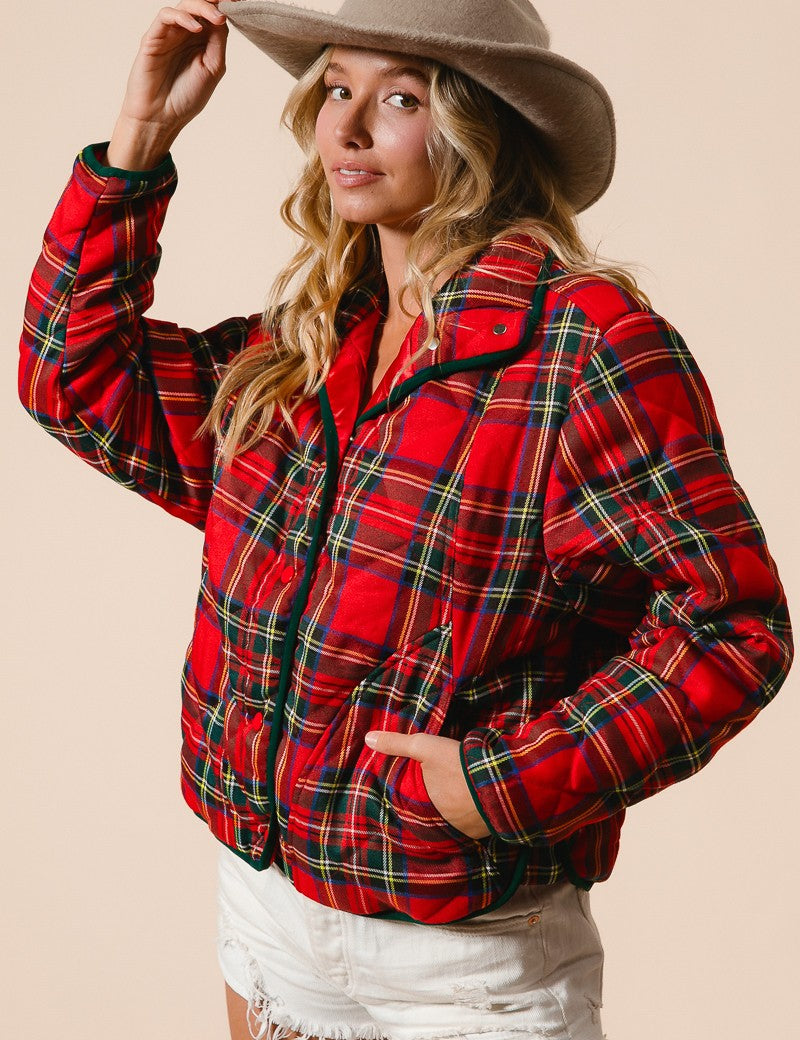 Evergreen Evening Quilted Plaid Jacket - Red Multi
