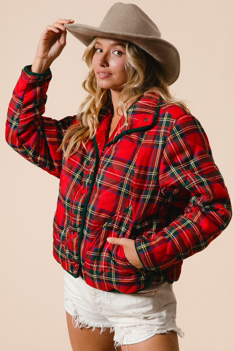Evergreen Evening Quilted Plaid Jacket - Red Multi