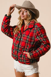Evergreen Evening Quilted Plaid Jacket - Red Multi