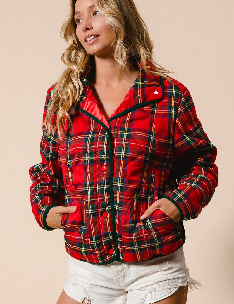 Evergreen Evening Quilted Plaid Jacket - Red Multi