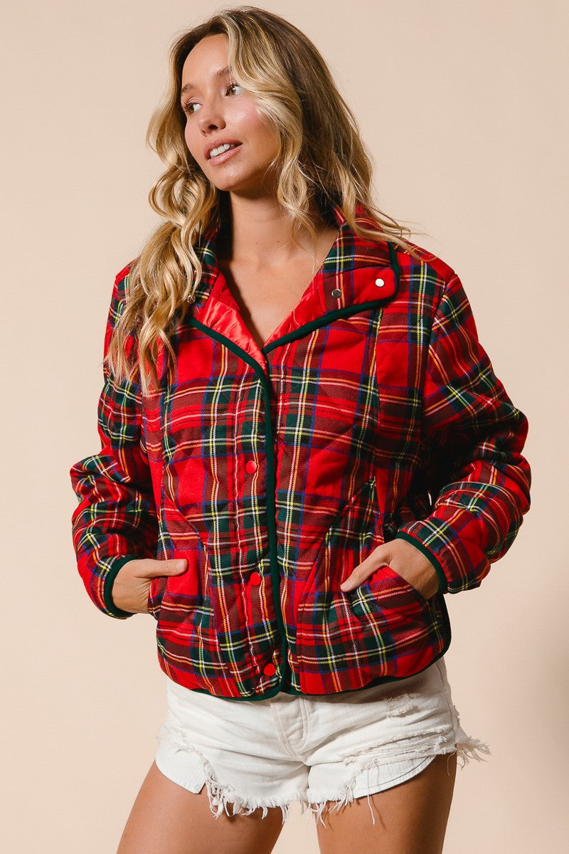 Evergreen Evening Quilted Plaid Jacket - Red Multi