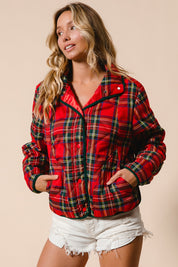 Evergreen Evening Quilted Plaid Jacket - Red Multi