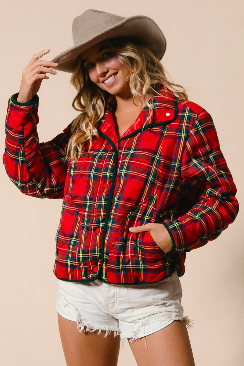 Evergreen Evening Quilted Plaid Jacket - Red Multi