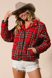 Evergreen Evening Quilted Plaid Jacket - Red Multi