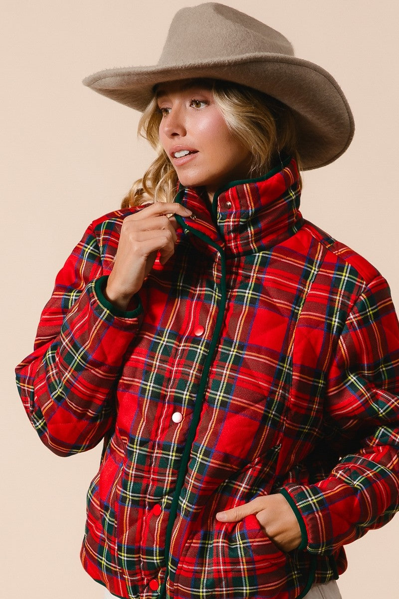 Evergreen Evening Quilted Plaid Jacket - Red Multi