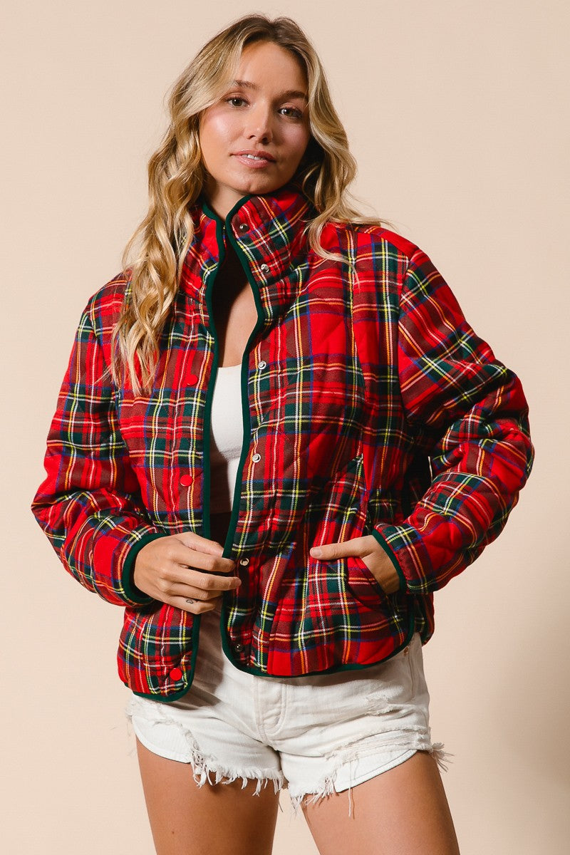 Evergreen Evening Quilted Plaid Jacket - Red Multi