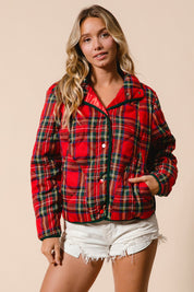 Evergreen Evening Quilted Plaid Jacket - Red Multi