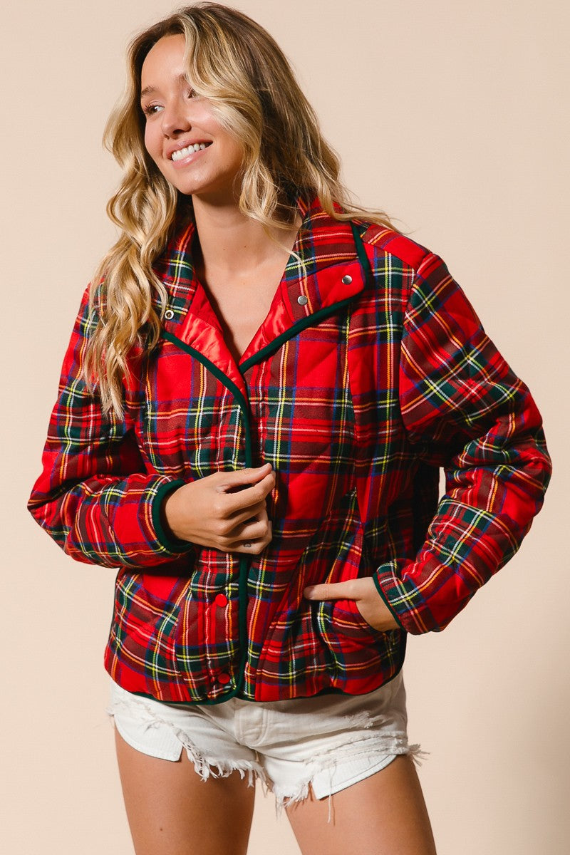 Evergreen Evening Quilted Plaid Jacket - Red Multi