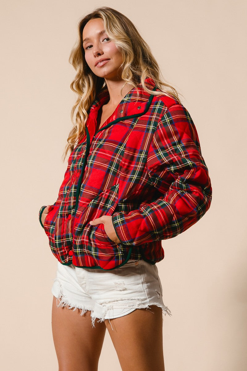 Evergreen Evening Quilted Plaid Jacket - Red Multi
