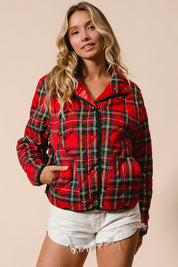Evergreen Evening Quilted Plaid Jacket - Red Multi