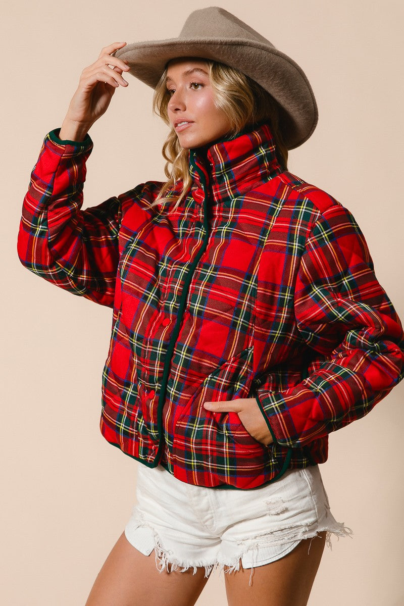 Evergreen Evening Quilted Plaid Jacket - Red Multi