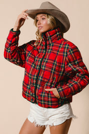 Evergreen Evening Quilted Plaid Jacket - Red Multi
