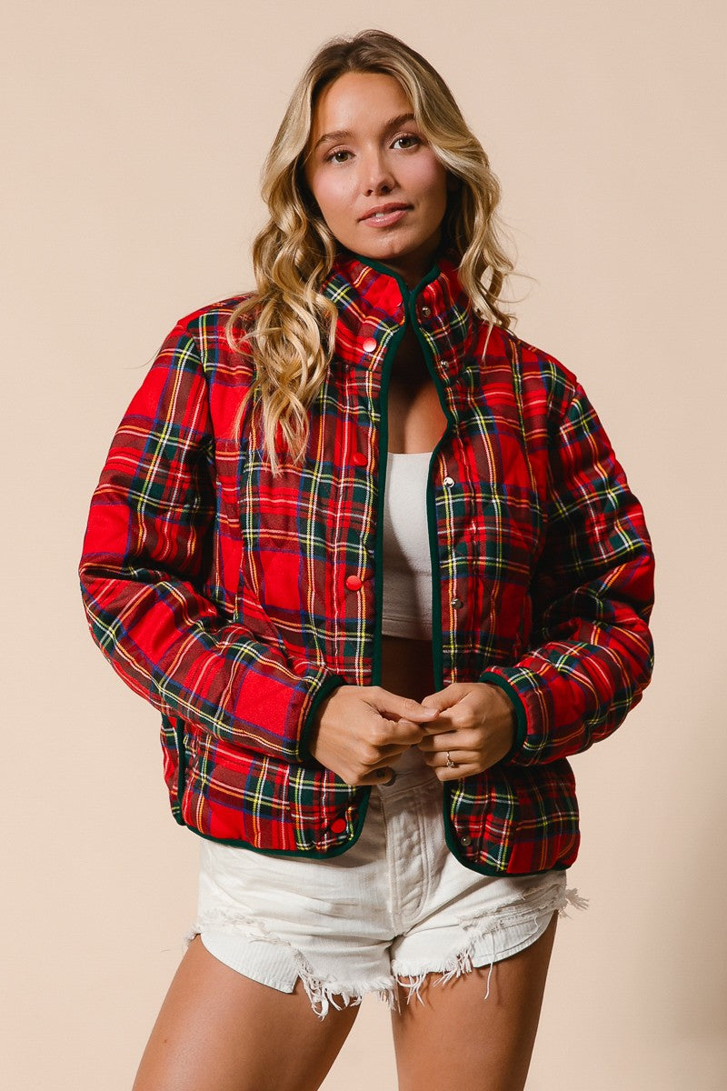 Evergreen Evening Quilted Plaid Jacket - Red Multi