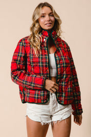 Evergreen Evening Quilted Plaid Jacket - Red Multi