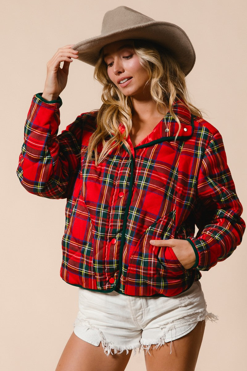 Evergreen Evening Quilted Plaid Jacket - Red Multi