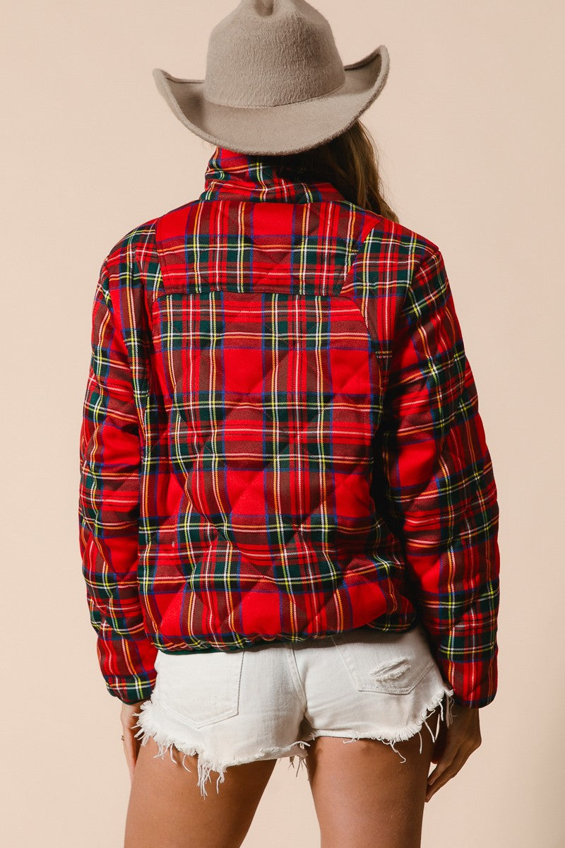 Evergreen Evening Quilted Plaid Jacket - Red Multi