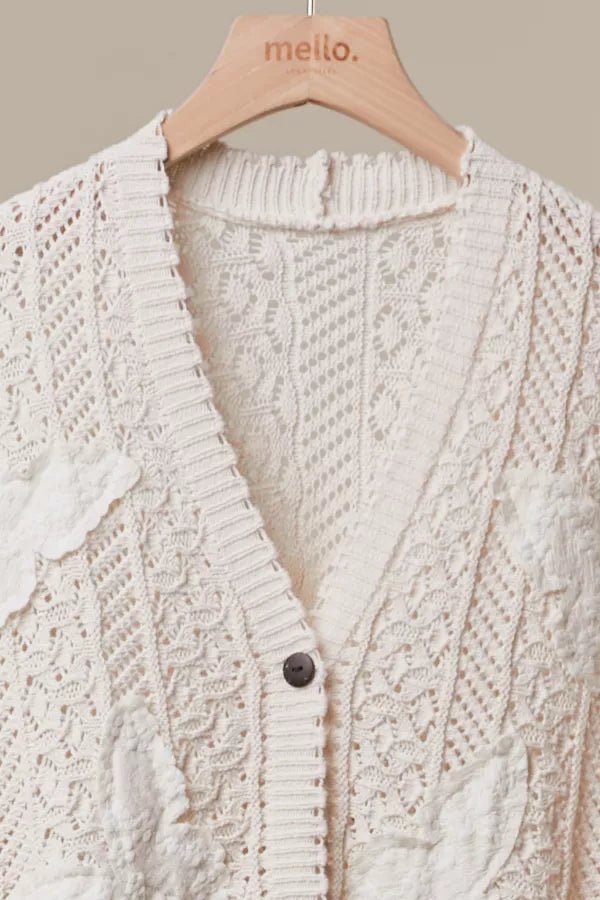 Everly Butterfly Patch Ruffle Sleeve Lace Knit Cardigan - Westly
