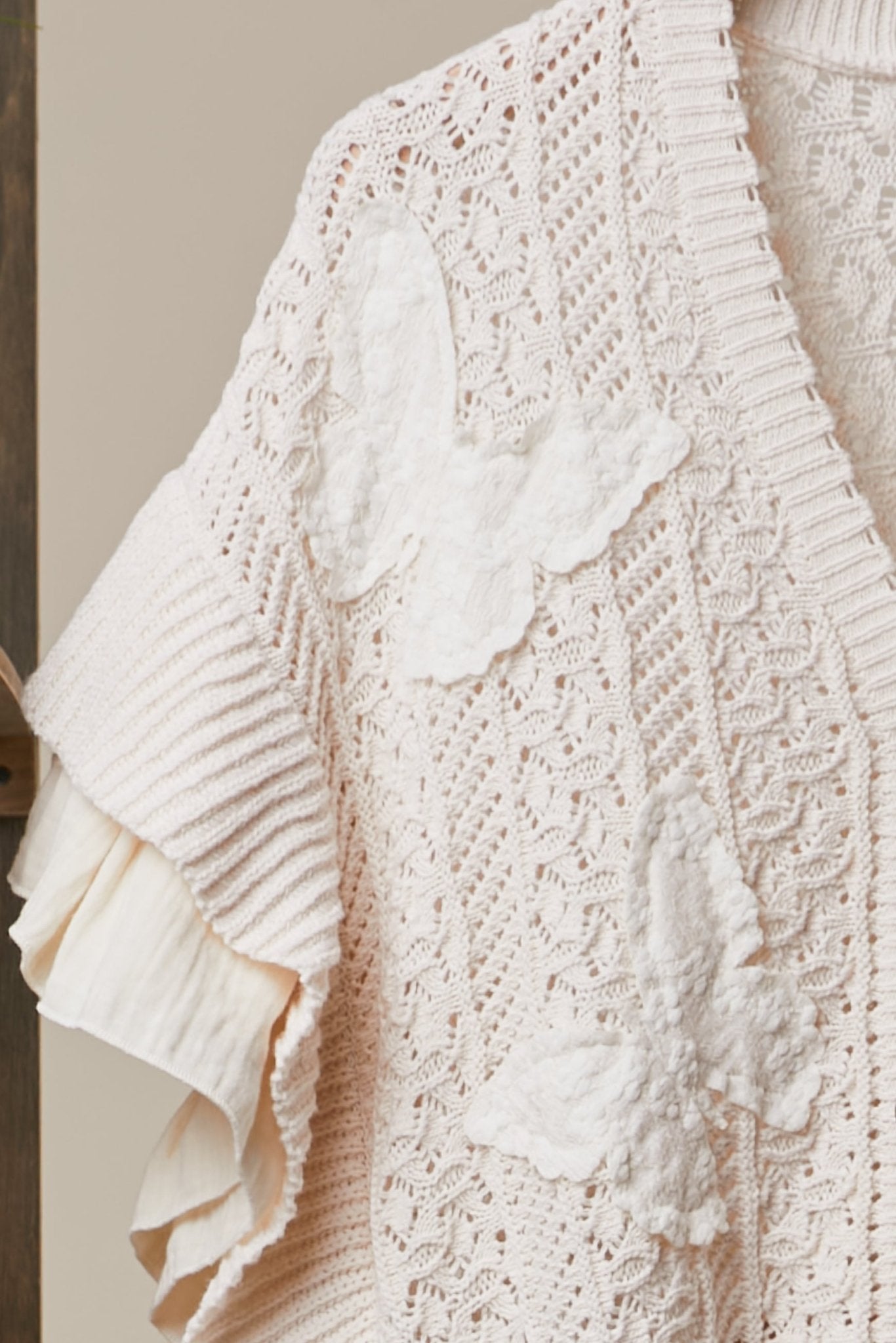 Everly Butterfly Patch Ruffle Sleeve Lace Knit Cardigan - Westly