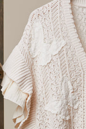 Everly Butterfly Patch Ruffle Sleeve Lace Knit Cardigan - Westly