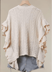 Everly Butterfly Patch Ruffle Sleeve Lace Knit Cardigan - Westly