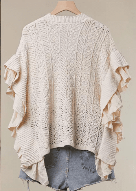 Everly Butterfly Patch Ruffle Sleeve Lace Knit Cardigan - Westly