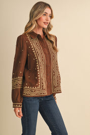 Fable Stitch Embroidered Faux Suede Shirt - Westly