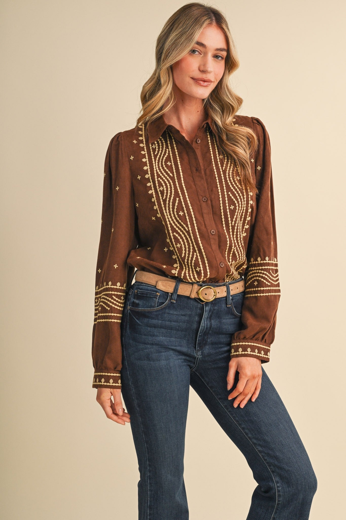 Fable Stitch Embroidered Faux Suede Shirt - Westly