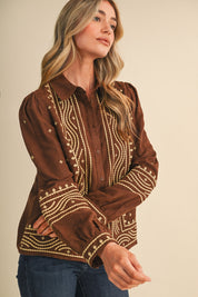 Fable Stitch Embroidered Faux Suede Shirt - Westly