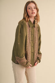 Fable Stitch Embroidered Faux Suede Shirt - Westly