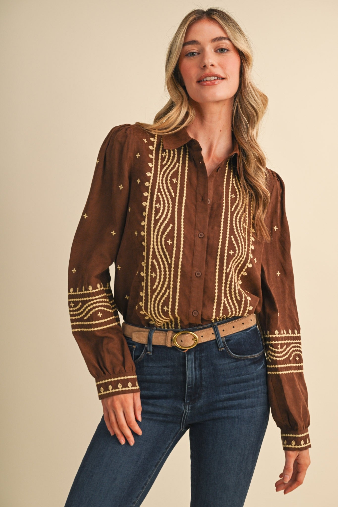 Fable Stitch Embroidered Faux Suede Shirt - Westly