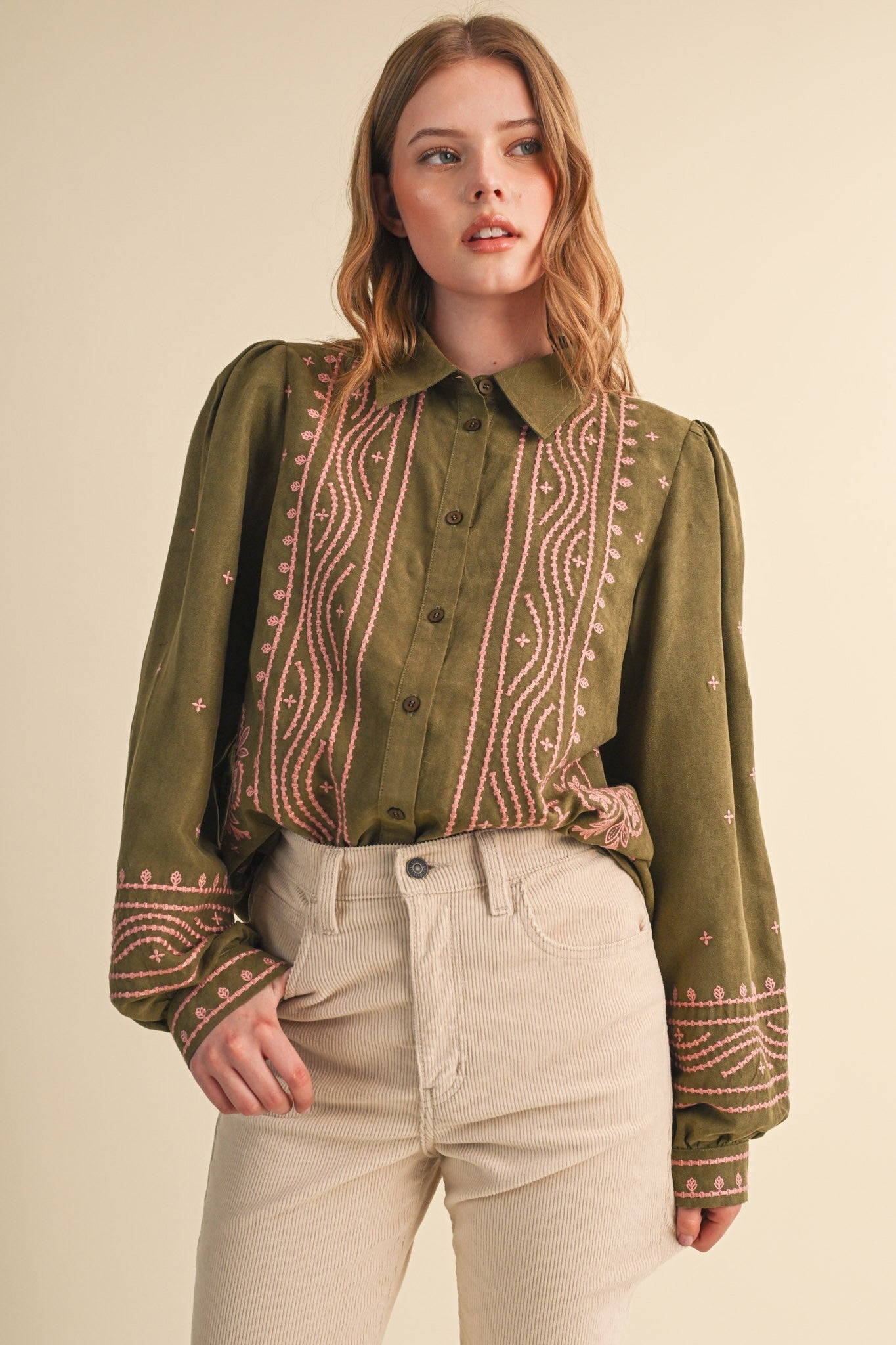 Fable Stitch Embroidered Faux Suede Shirt - Westly