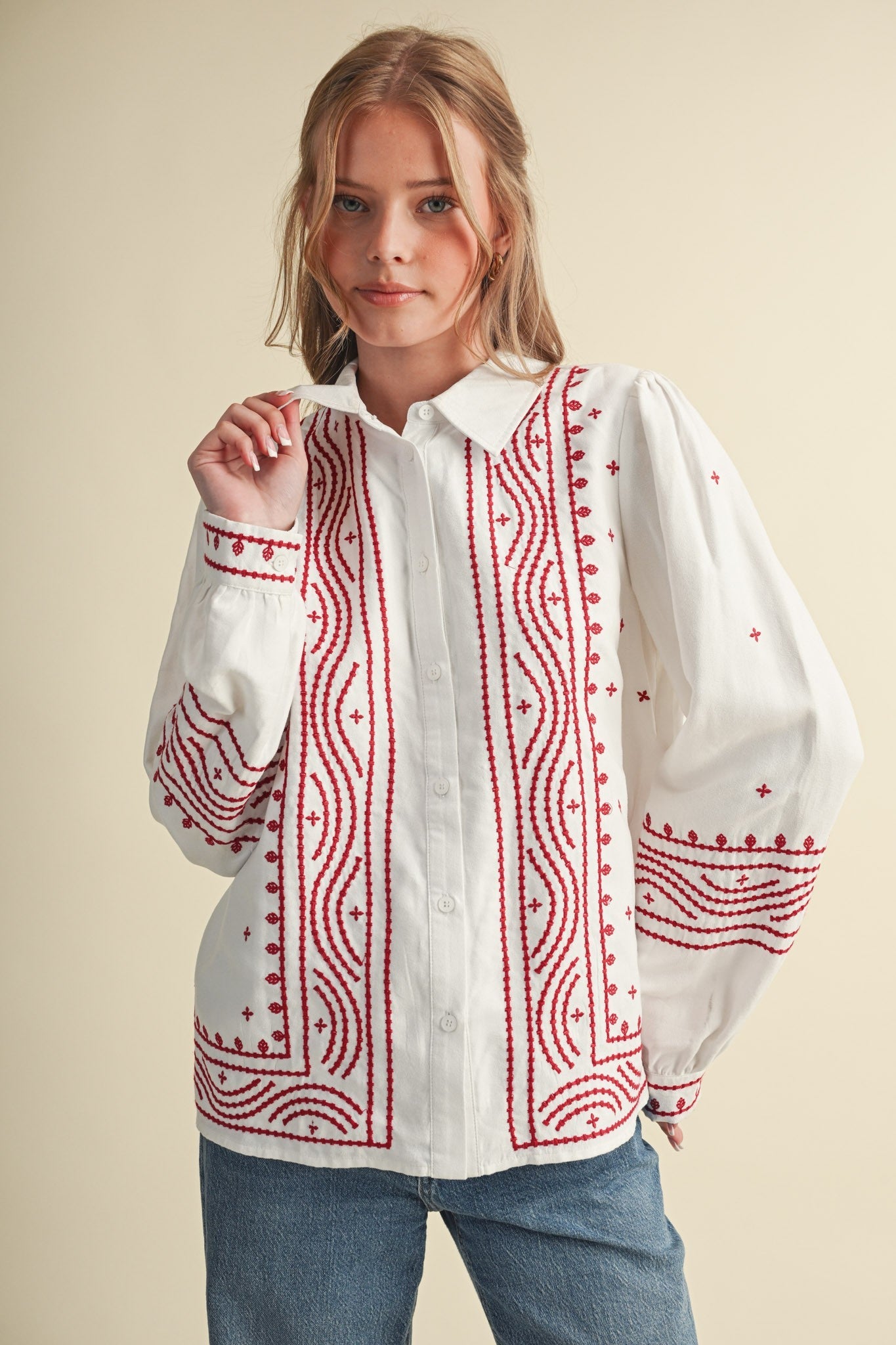 Fable Stitch Embroidered Faux Suede Shirt - Westly