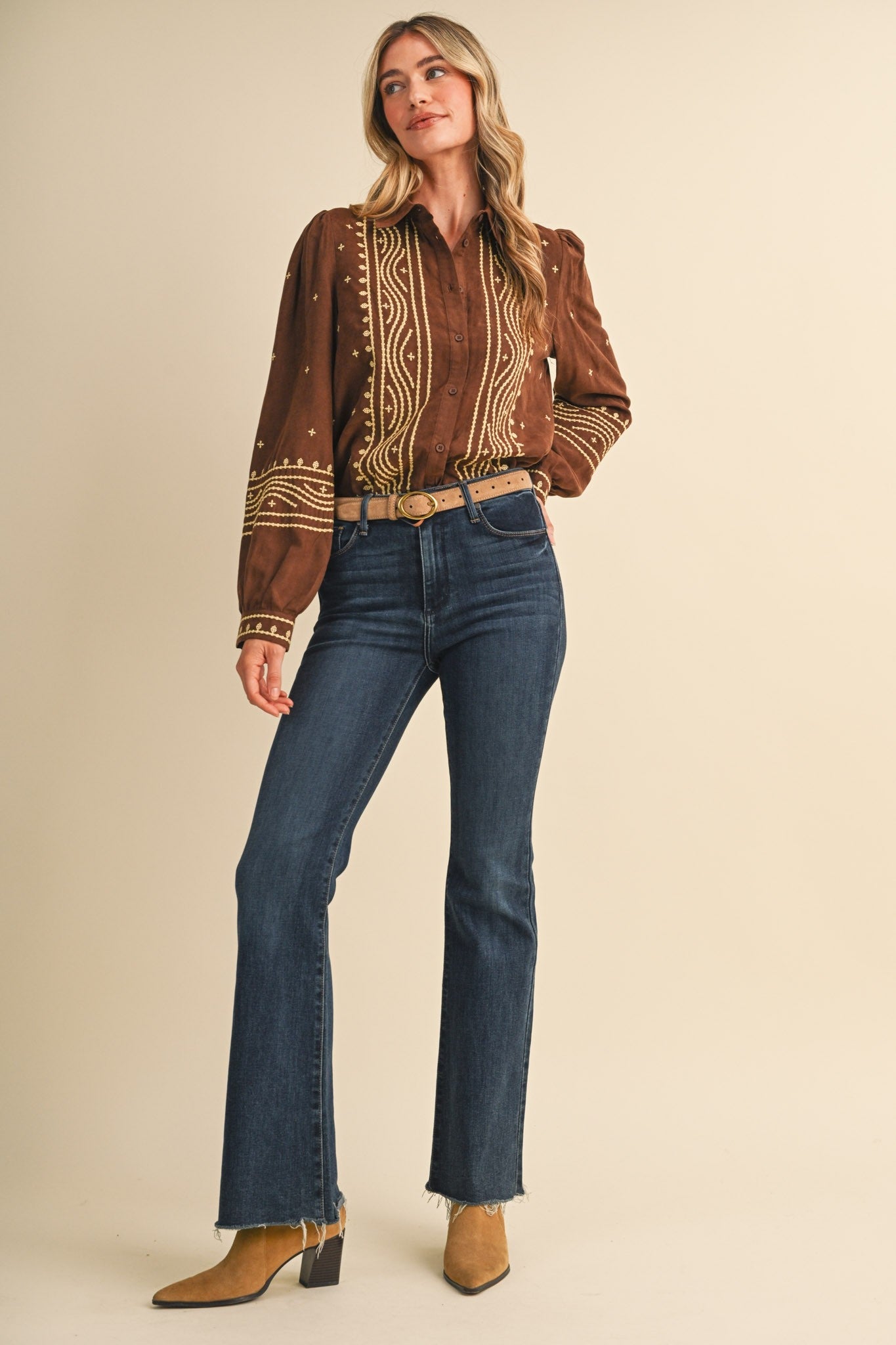 Fable Stitch Embroidered Faux Suede Shirt - Westly