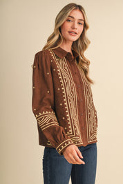 Fable Stitch Embroidered Faux Suede Shirt - Westly