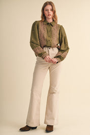 Fable Stitch Embroidered Faux Suede Shirt - Westly